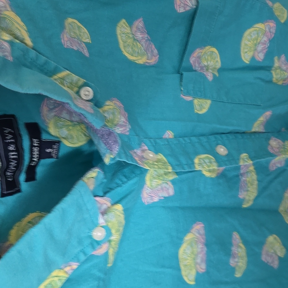 Crown & Ivy Blue Shirt with Lime Print - Picture 5 of 10